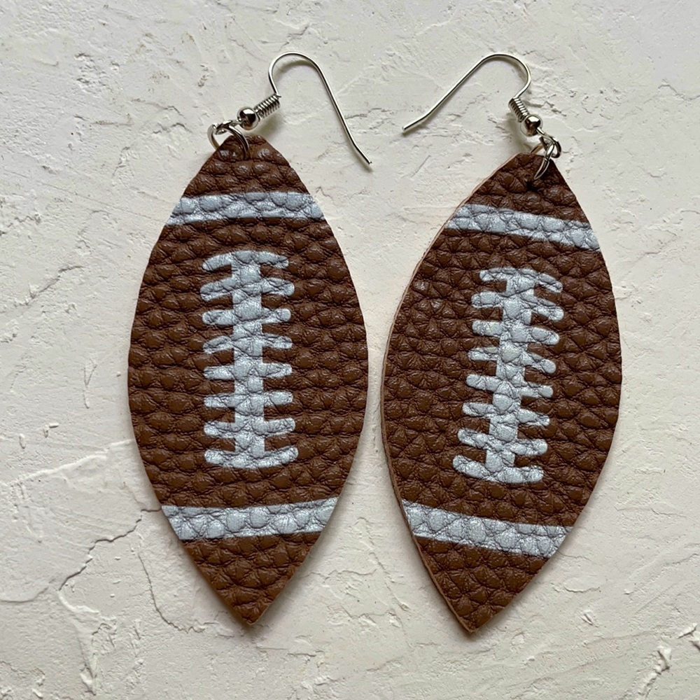 5 for $25 New soft leather tear drop football earrings